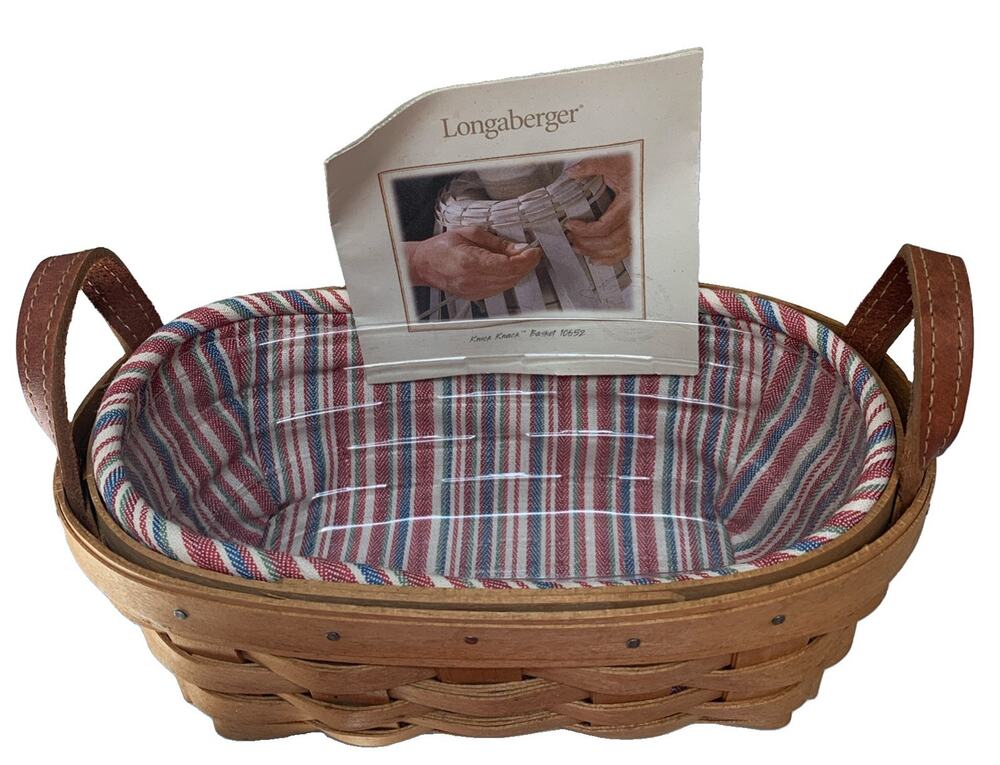 Longaberger 2004 Knick Knack Basket Set Liner Protector Leather Handles - Picture 1 of 7
